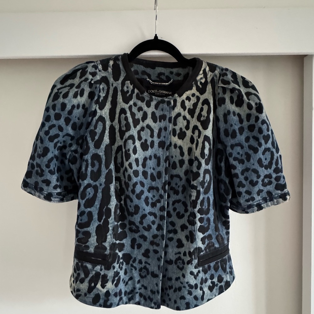 Vintage Dolce & Gabbana Blue Leopard Print Denim Jacket